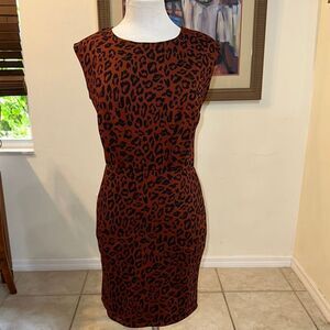 NWT NINE WEST Rust Leopard Print Cap Sleeve Dress Size Small